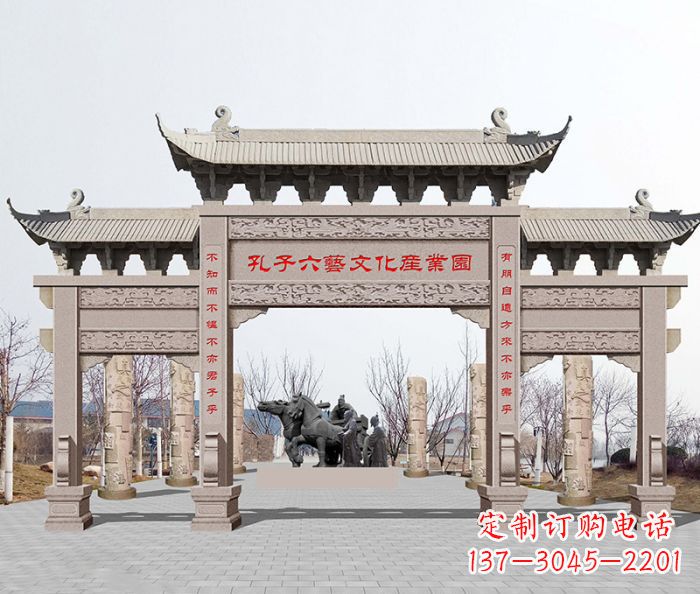 威海景区三门石雕牌坊-高质美观可靠的雕塑装置