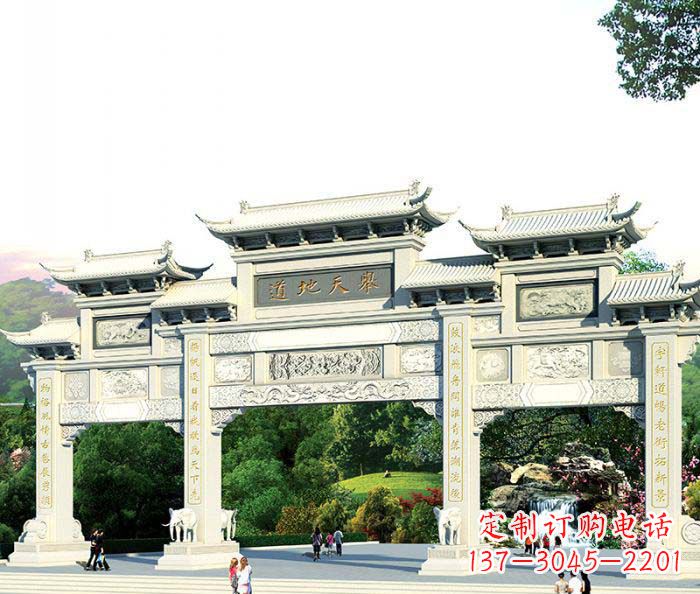 威海景区三门石雕牌坊