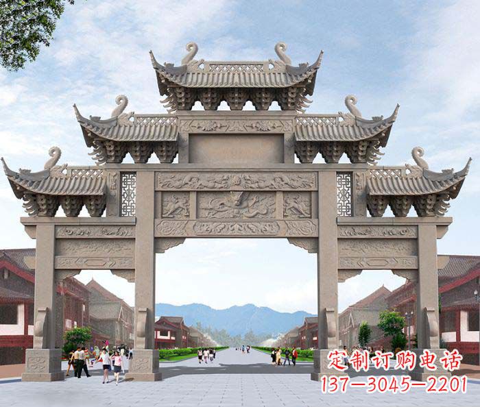 威海景区三门石雕牌楼 (3)