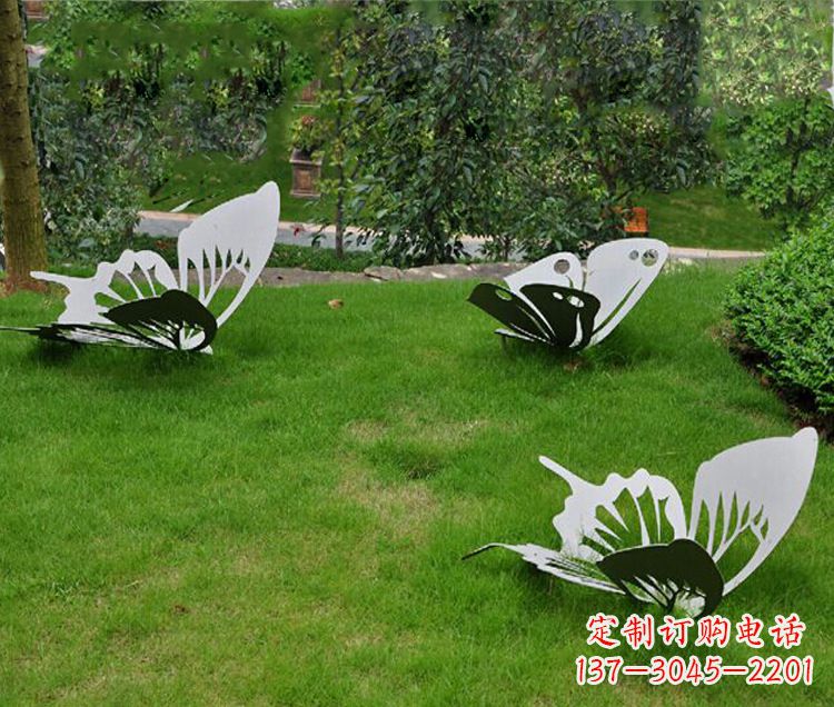 威海镜面不锈钢蝴蝶公园草坪动物雕塑摆件