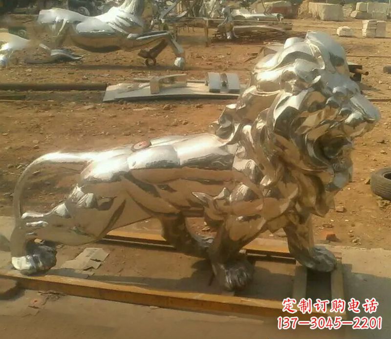 威海一缕金光,精致的镜面不锈钢狮子雕塑