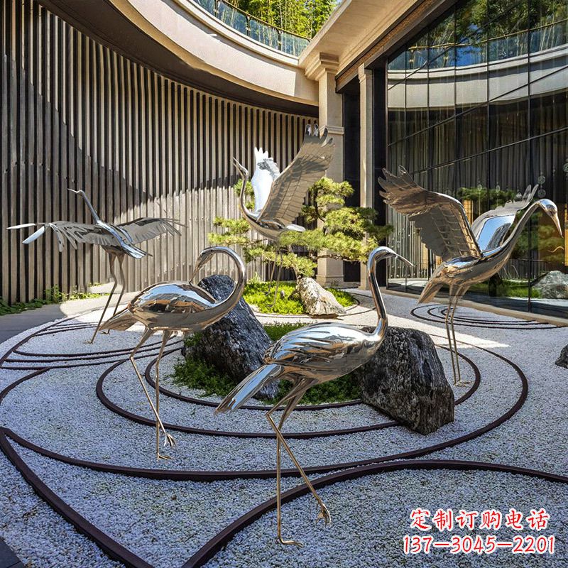 威海中领雕塑镜面不锈钢仙鹤雕塑