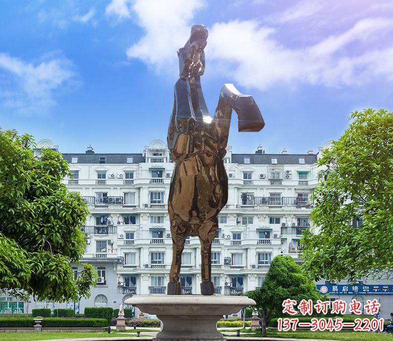 威海镜面城市经典不锈钢奔马塑像