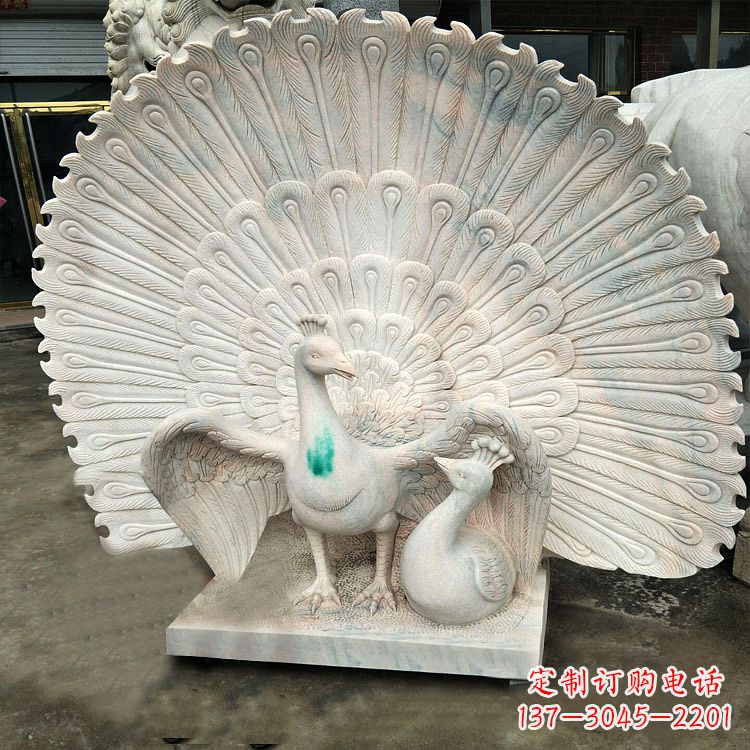 威海汉白玉孔雀雕塑,传统工艺精致塑造
