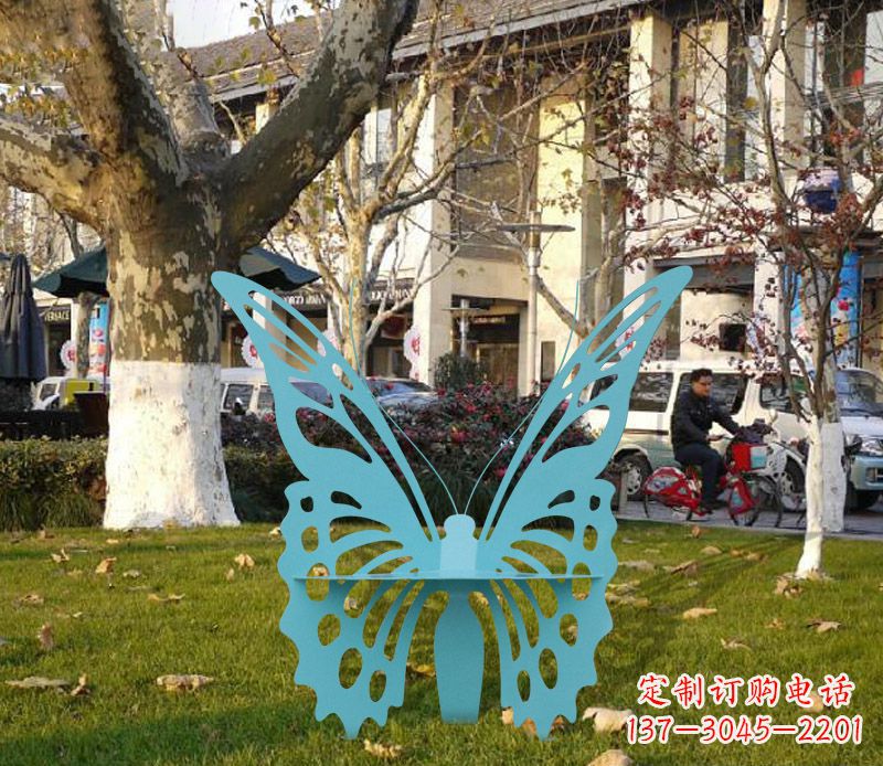 威海蓝色不锈钢镂空蝴蝶雕塑