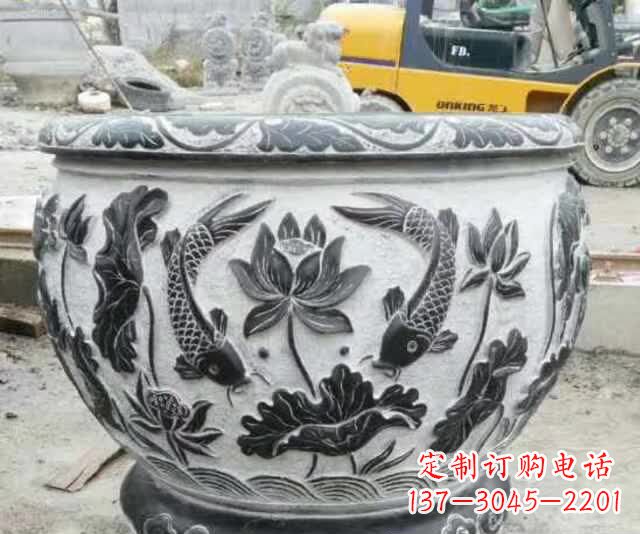 威海鲤鱼石浮雕水缸,清新雅致