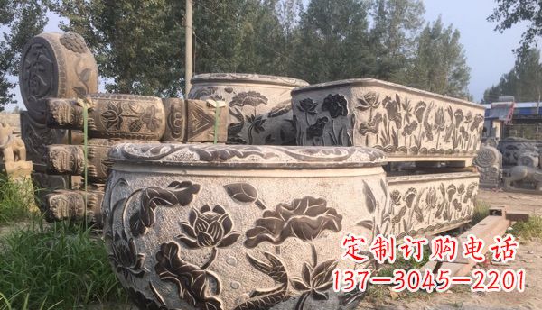 威海出类拔萃的丝绸石浮雕仿古圆水缸