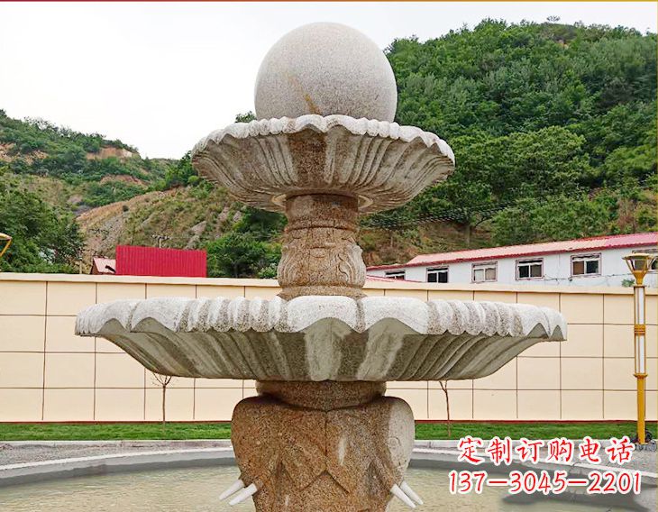 威海精致莲花石雕喷泉,添点艺术气息