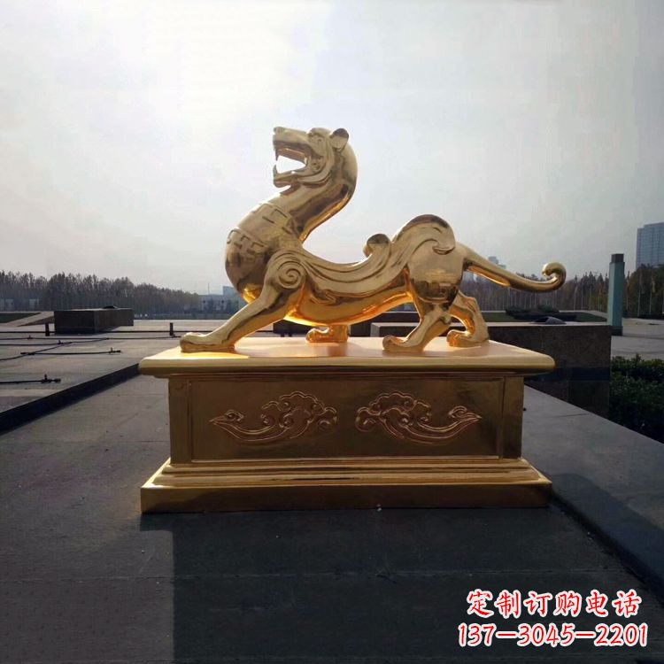 威海引领神兽,虎魂鎏金铜雕
