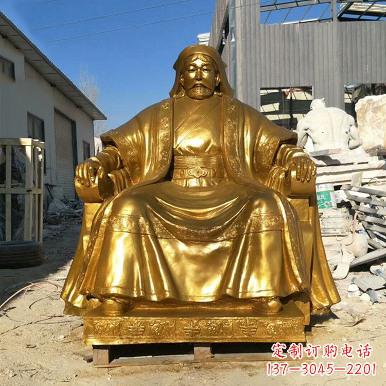 威海鎏金成吉思汗铜雕-中国历史伟人古代著名人物雕像