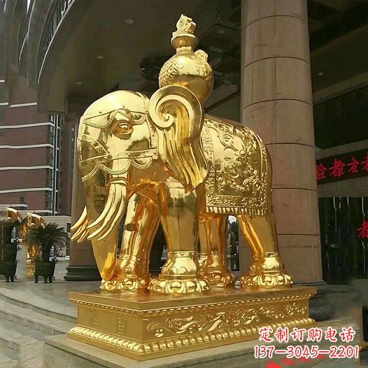 威海鎏金大门大象铜雕-宾馆商场看门招财吉祥动物雕塑