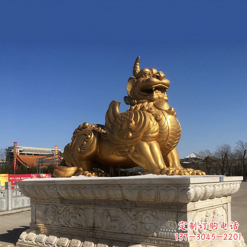 威海鎏金铜雕獬豸-公园园林神兽动物雕塑