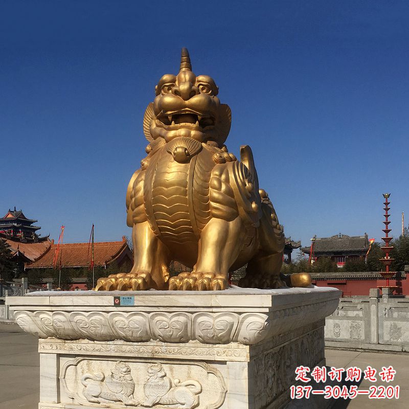 威海鎏金獬豸铜雕,为您提供精美的景观雕塑