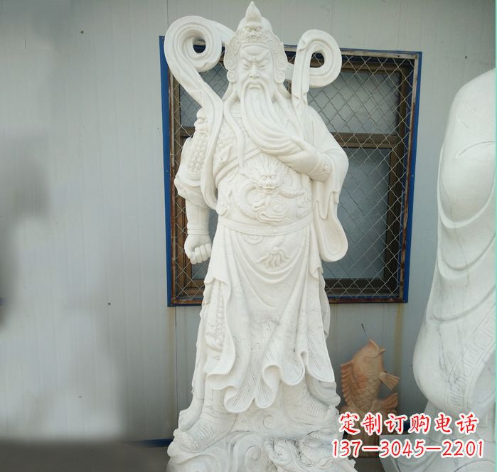 威海手工汉白玉关公雕塑