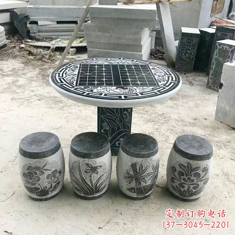 威海精美梅兰竹菊形石桌凳,无与伦比的艺术美感
