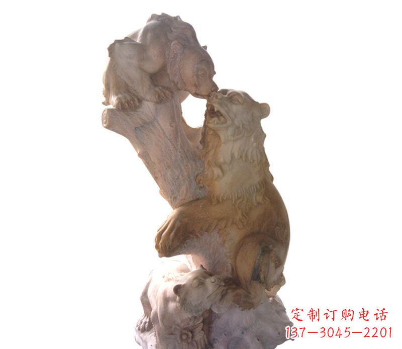 威海母子狗熊石雕公园动物雕塑