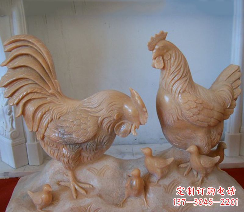 威海中领雕塑--精致石雕母子鸡动物雕塑