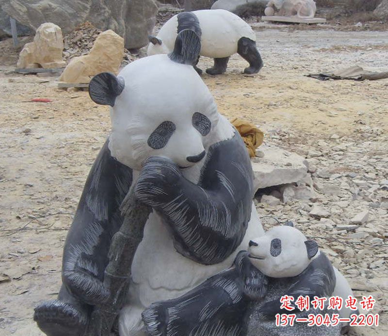 威海母子熊猫石雕仿真动物雕塑