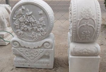 威海汉白玉牡丹花门墩雕塑