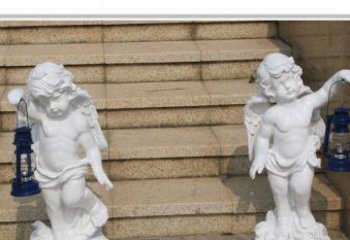 威海领雕塑-汉白玉小天使公园西方人物路灯石雕