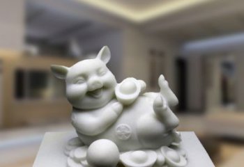 威海汉白玉动物雕塑，招财猪石雕精美装饰