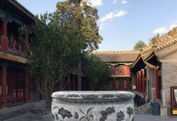 威海连年有鱼石浮雕圆形荷花水缸