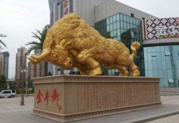 威海鎏金开荒牛铜雕像，城市街道景观动物雕塑