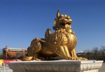 威海鎏金铜獬豸雕塑-给您的园林更多灵魂