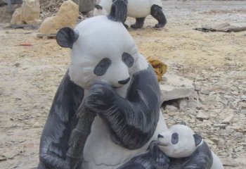 威海母子熊猫石雕仿真动物雕塑