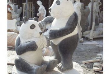 威海母子熊猫石雕，传达真挚的亲情