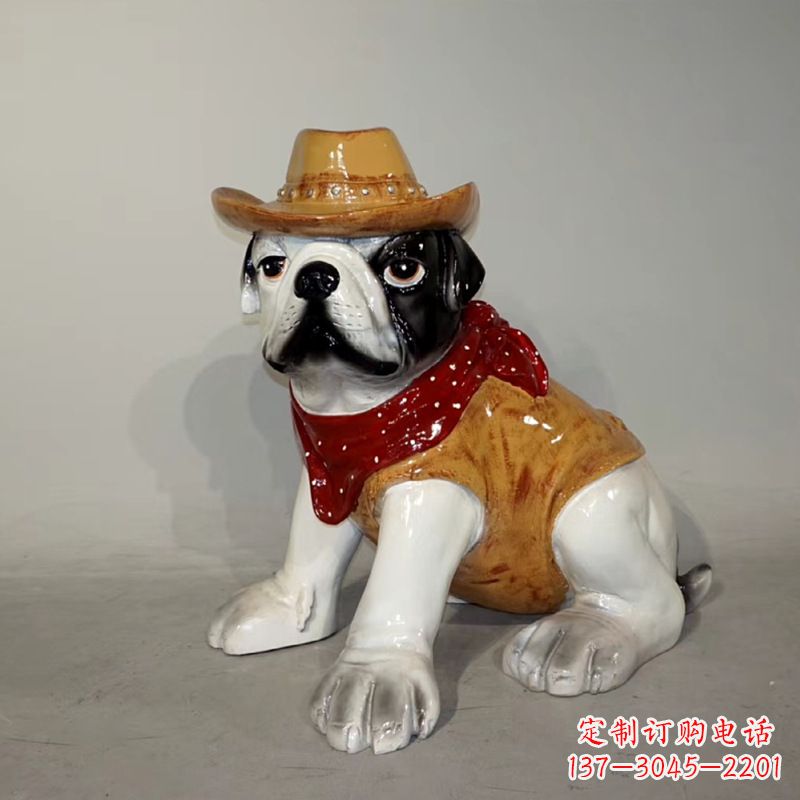 威海任性可爱的牛仔造型斗牛犬雕塑