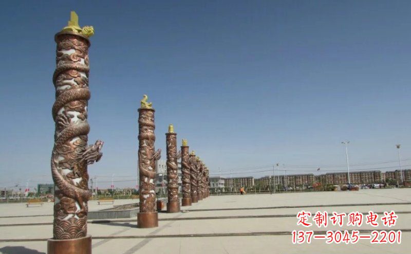 威海中领雕塑|专业定制盘龙柱广场柱子铜雕