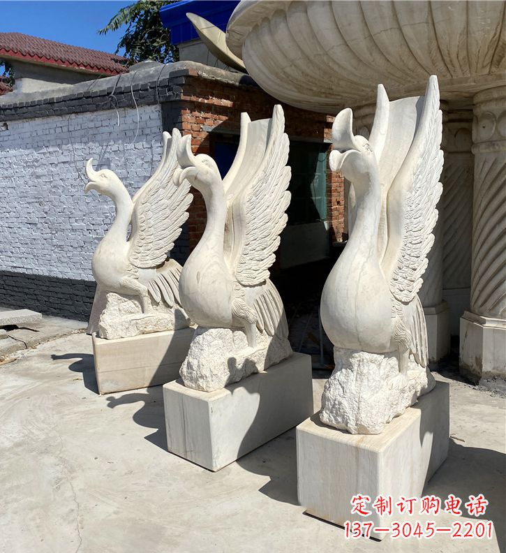 威海喷水天鹅大理石公园水景动物雕塑