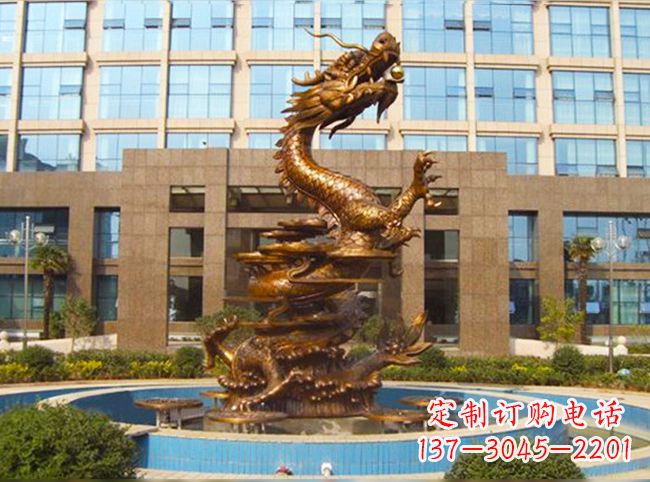 威海企业大门铜雕龙喷泉景观雕塑