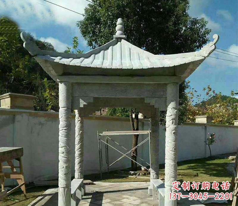 威海精美绝伦的青石单层四角凉亭雕塑