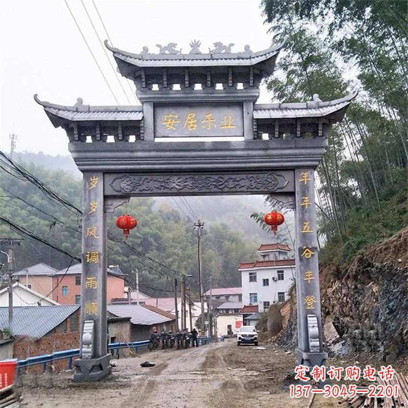威海青石单门石牌坊——精美传承中国传统文化雕塑