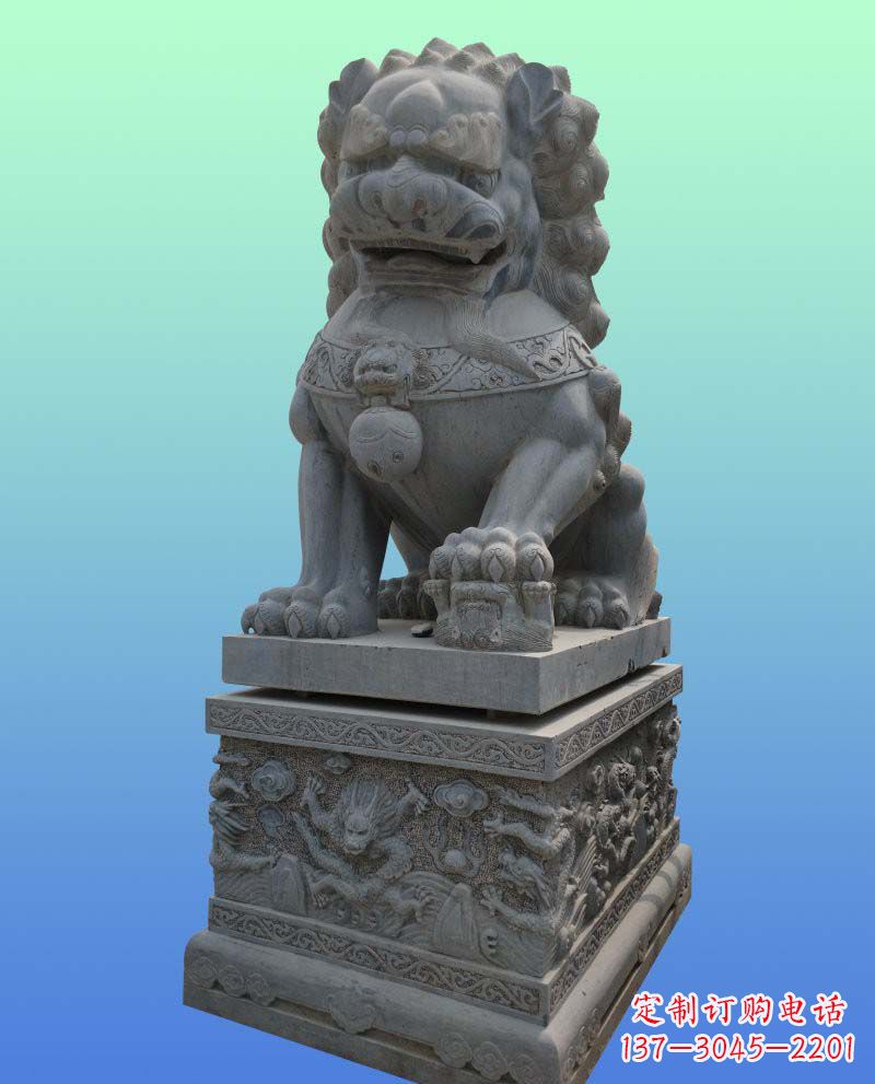 威海传统工艺与现代美感完美结合的青石狮子雕塑