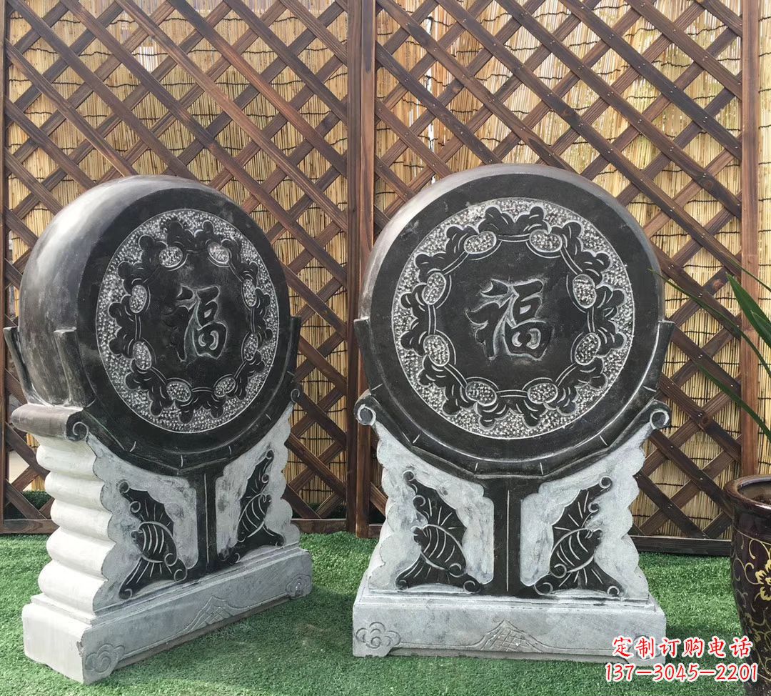 威海青石仿古福字抱鼓雕塑,让您的家园更加美观