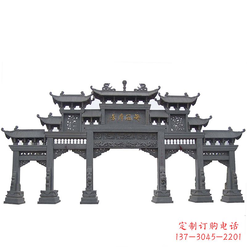 威海传承千年历史青石仿古五门石雕牌楼
