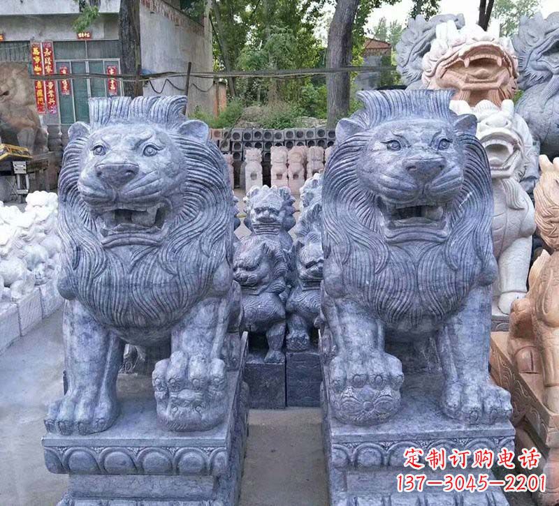 威海青石仿古西洋狮子石雕,典雅大气