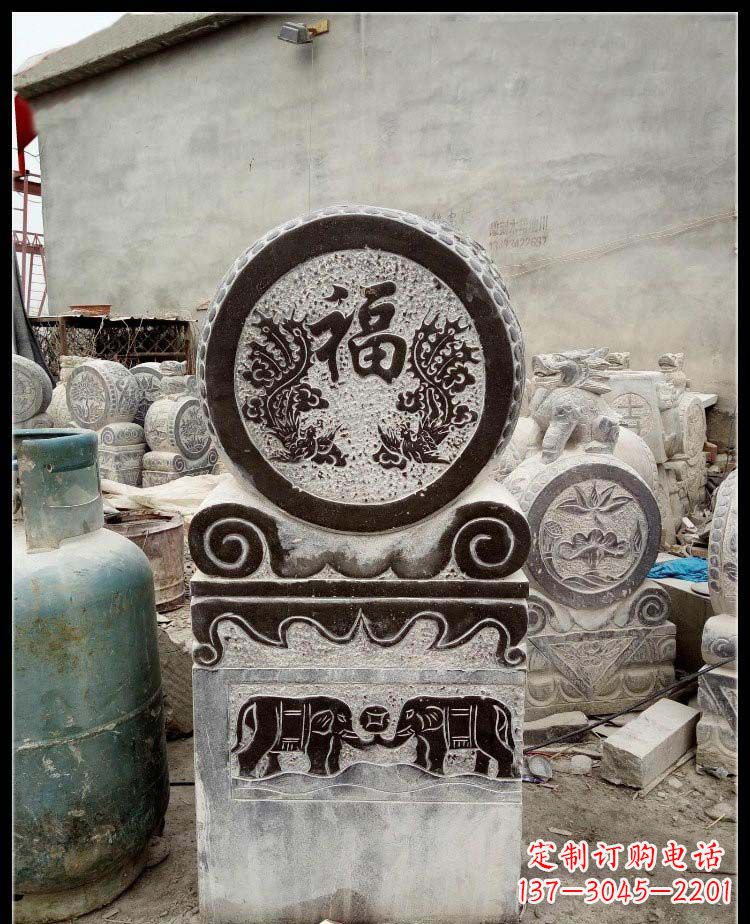 威海青石凤凰浮雕抱鼓石,精致历久弥新