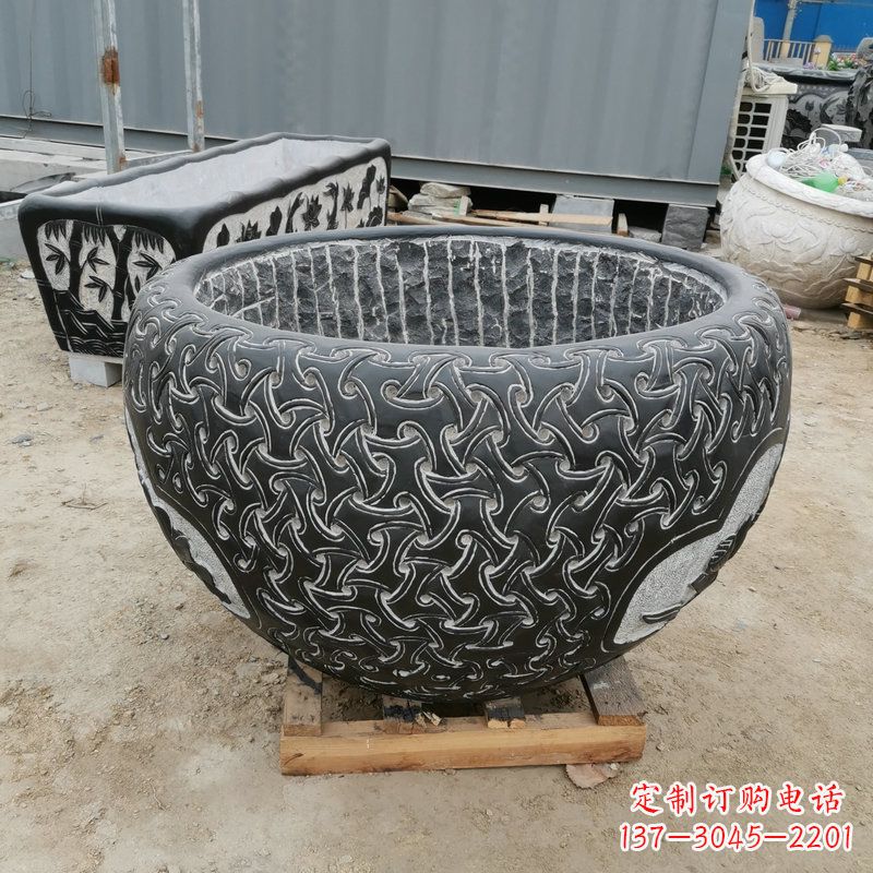威海青石复古风花盆雕塑