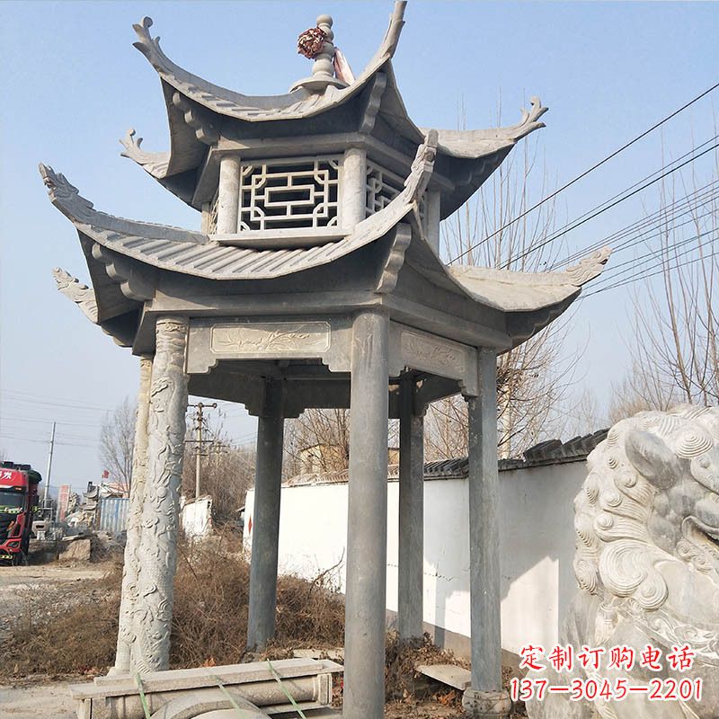 威海典雅精美的青石六角石凉亭雕塑