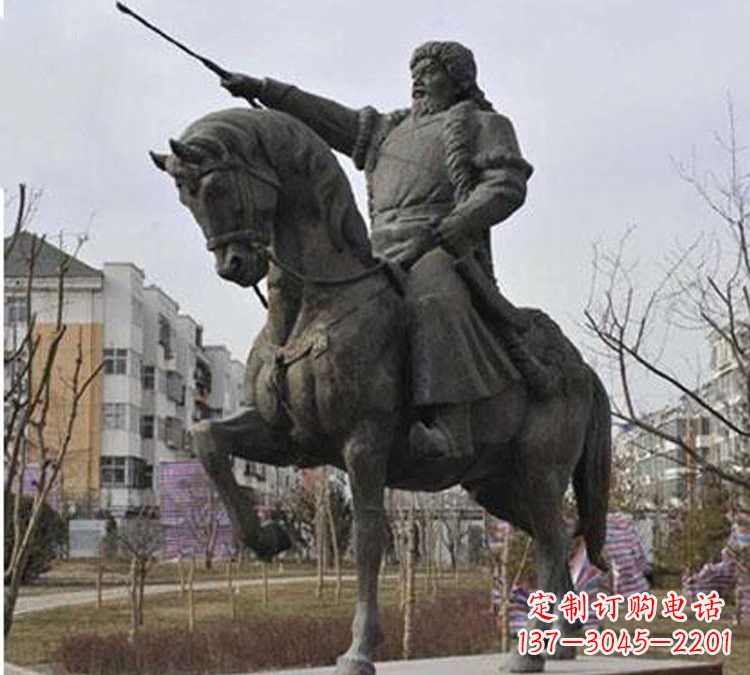威海精致雕刻成吉思汗青铜骑马