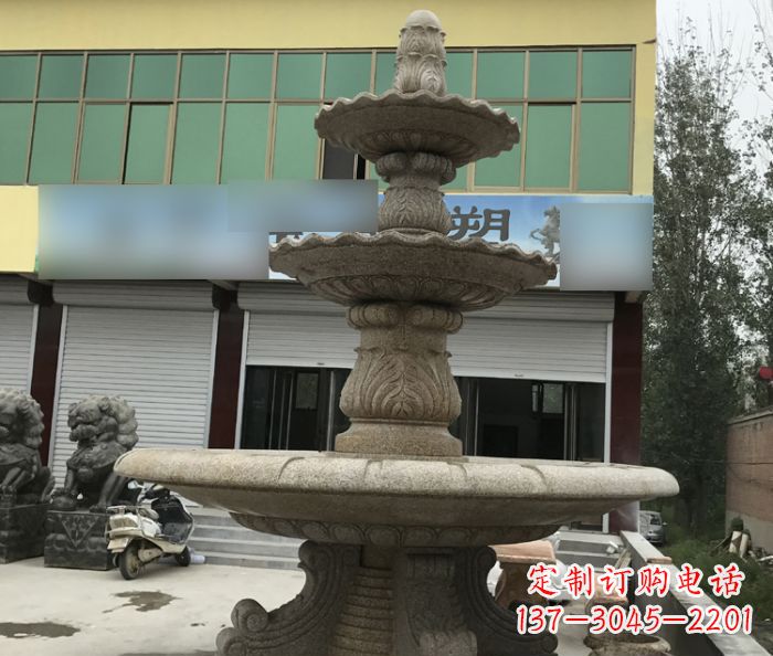威海三层砂岩喷泉欧式石雕,定制专属你的雕塑
