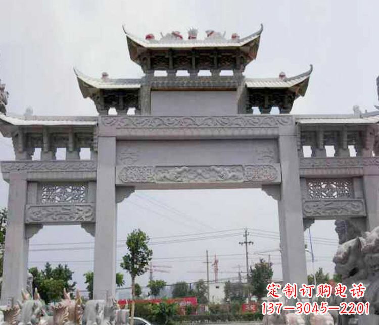 威海中领雕塑-三门牌坊大理石石雕
