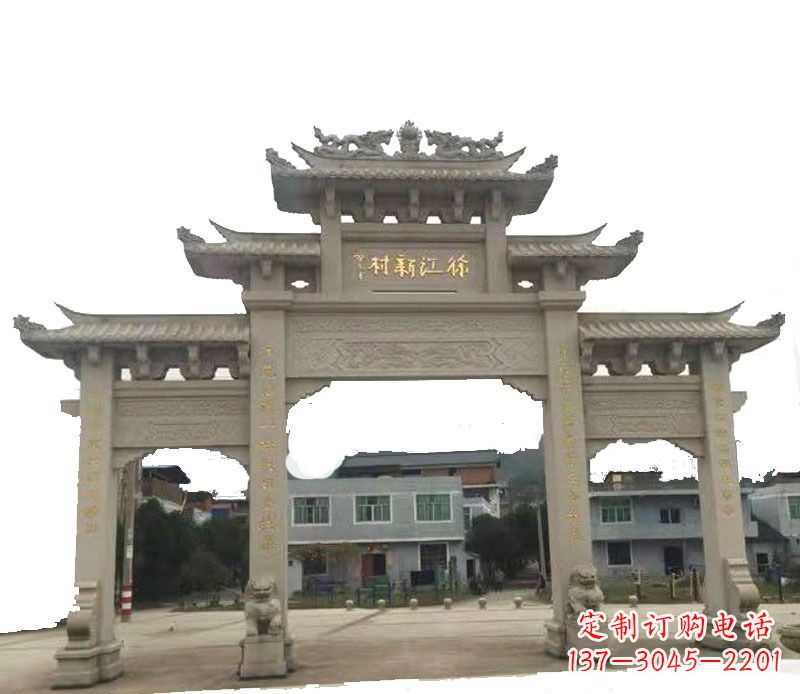 威海三门牌坊仿古石雕,雕刻精美传承传统