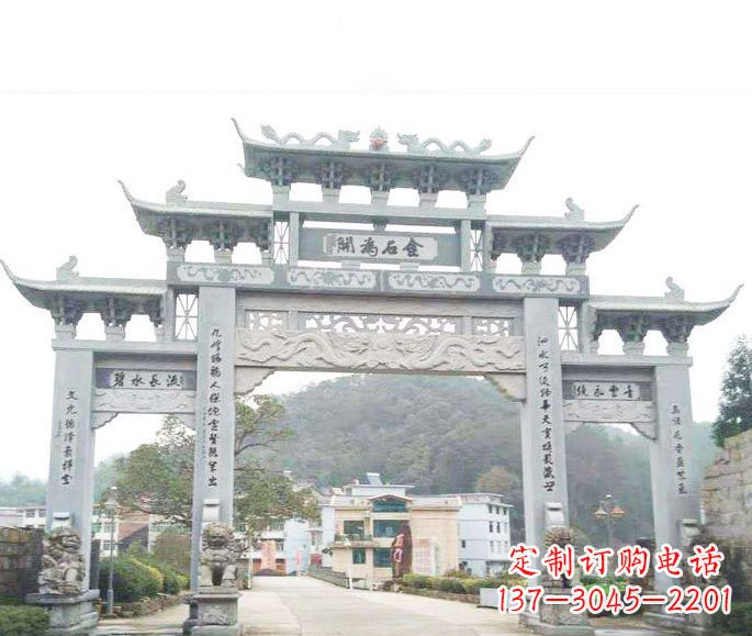 威海三门五楼石牌坊石雕——精美精致的多层次雕刻