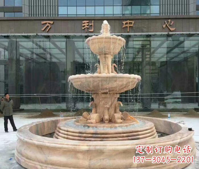 威海商场门口晚霞红三层欧式喷泉石雕