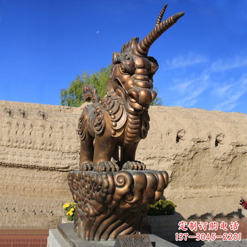威海神兽獬豸古铜雕塑摆件